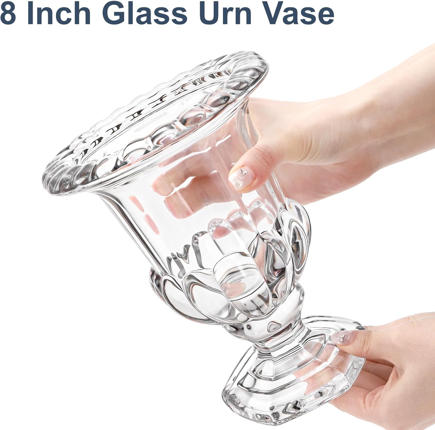 8 Inch Glass Urn Vase, Large Crystal Glass Vase, Vintage Vases for Centerpiece, Pedestal Flower Bottle, Decorative Vases for Wedding Home Decor Housewarming Gift