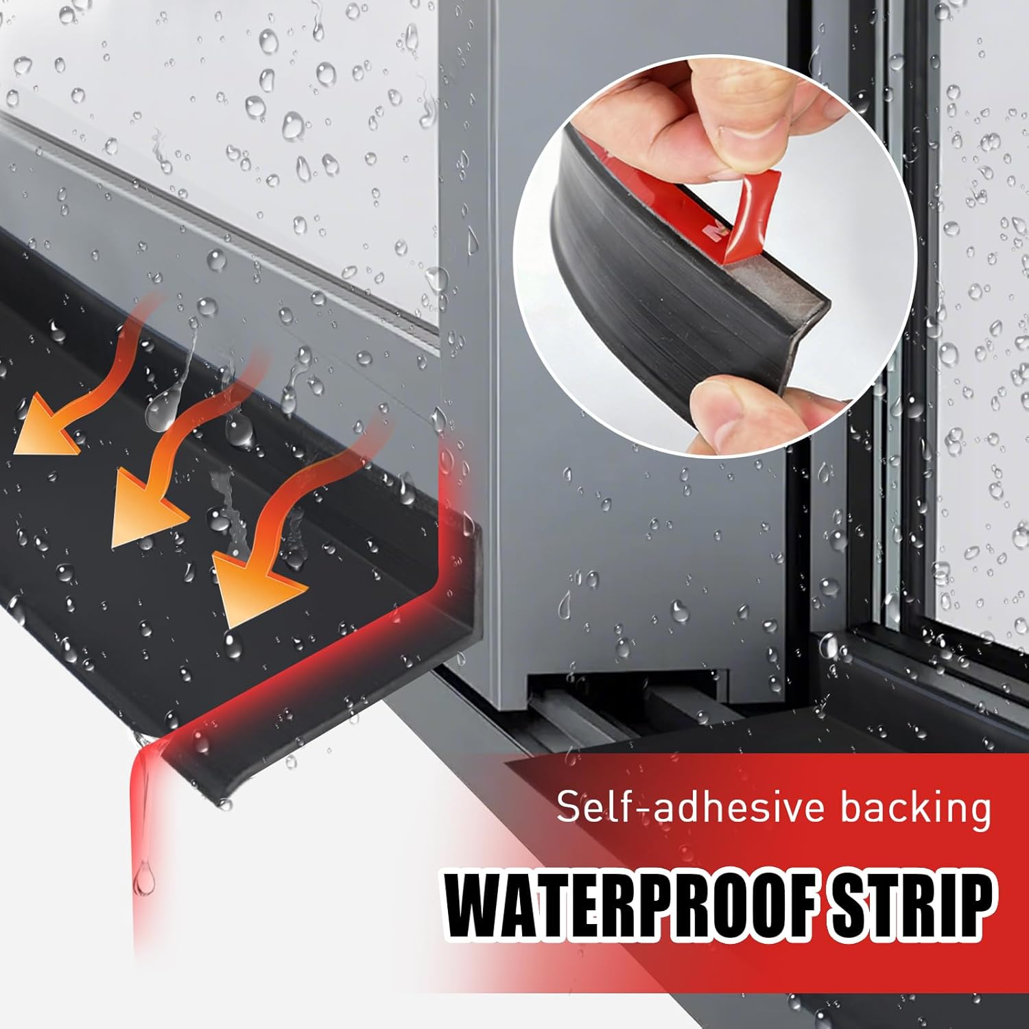 Tilted Style Self-Adhesive Door Window Rain Drip Edge - Rubber Weather Stripping Seal for Exterior Doors, Sliding Windows & Sills, Waterproof Rain Deflector Barrier (Black, LxW: 196.85x2.16in)
