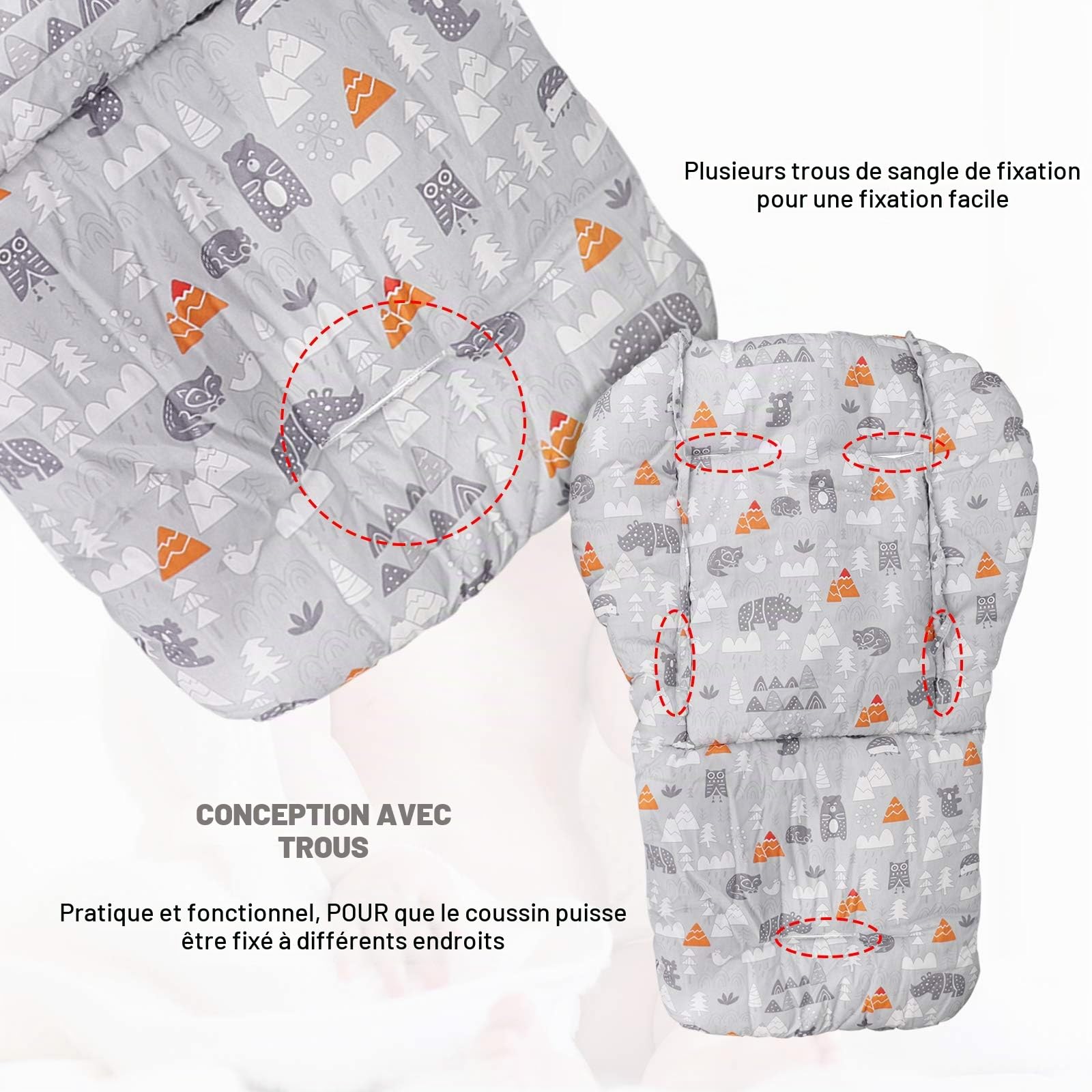 Coussin de chaise haute pour bébé, coussin épais pour chaise haute en bois, tapis de chaise de salle à manger pour bébé (forêt grise)