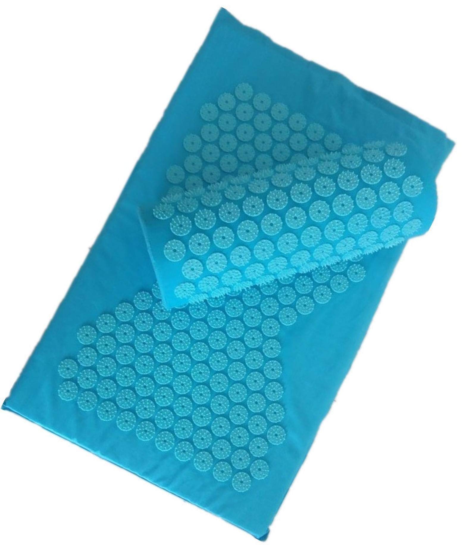 NX Shakti - Esterilla de acupresión para masaje, yoga, cojín masajeador para aliviar el dolor de espalda, aliviar el dolor corporal, con almohada, azul cielo