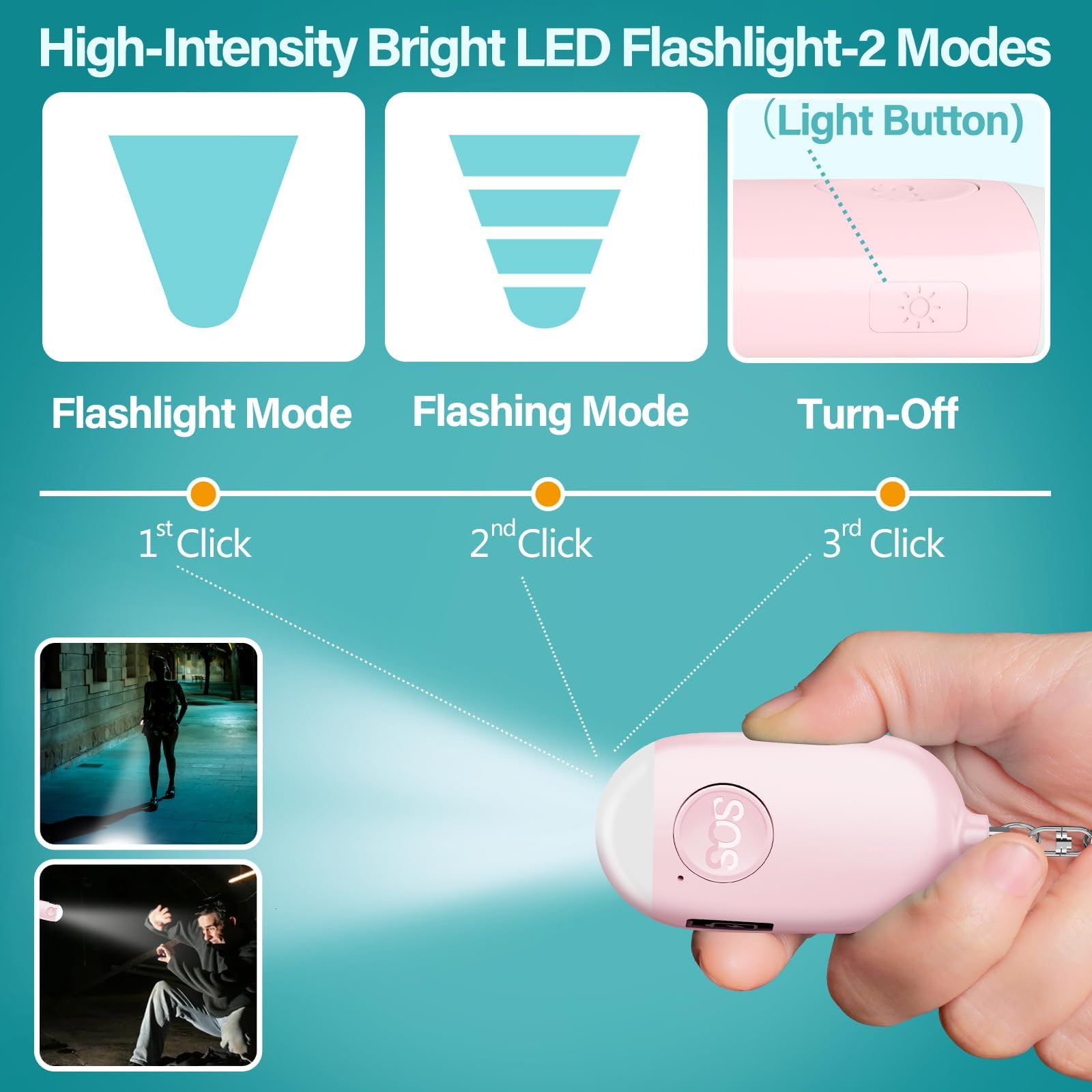 Alarma Personal Autodefensa de Bolsillo Hion - Llavero de Defensa Personal Recargable 130 dB con Iluminación LED para Mujeres, Niños y Personas Mayores - Potente y Confiable(Rosa, 1)