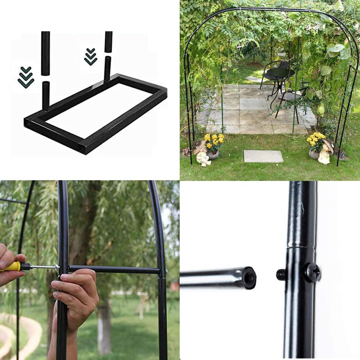 Metalowy łuk ogrodowy wolnostojąca altana ślubna stabilna ocynkowana róża krata do roślin pnących 40 cm szerokości x 220/230 cm wysokości dekoracja zewnętrzna.