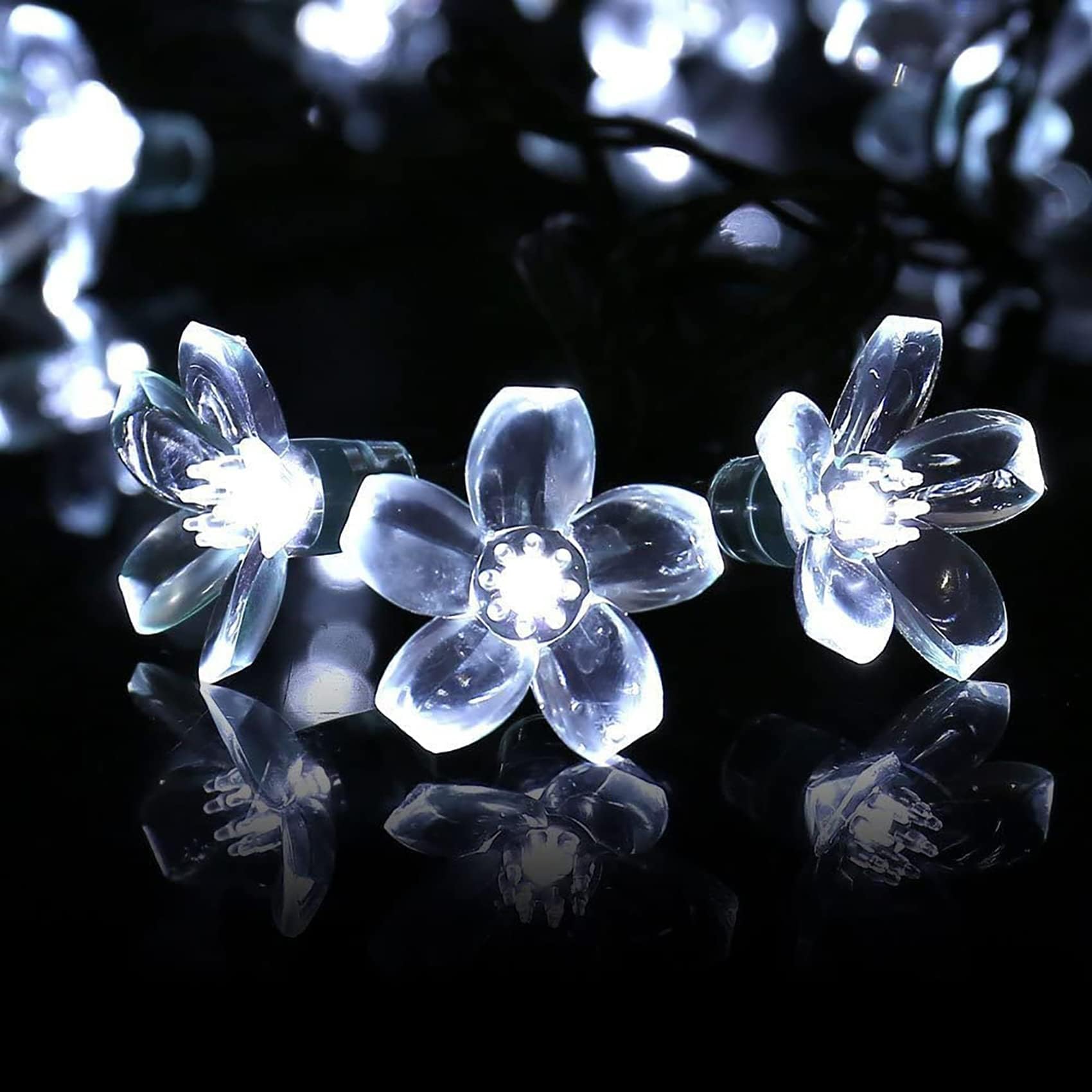Catena luminosa a energia solare per esterni, con telecomando, catena luminosa a forma di fiore di ciliegio, 52 m, 500 LED con 8 modalità, a energia solare per giardino (bianco)