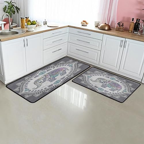 Miniatura 6 de Tapete de cocina con diseño de elefante bohemio 2 piezas tapetes acolchados antifatiga para suelo de cocina de 47 x 17 pulgadas29 x 17 pulgadas,
