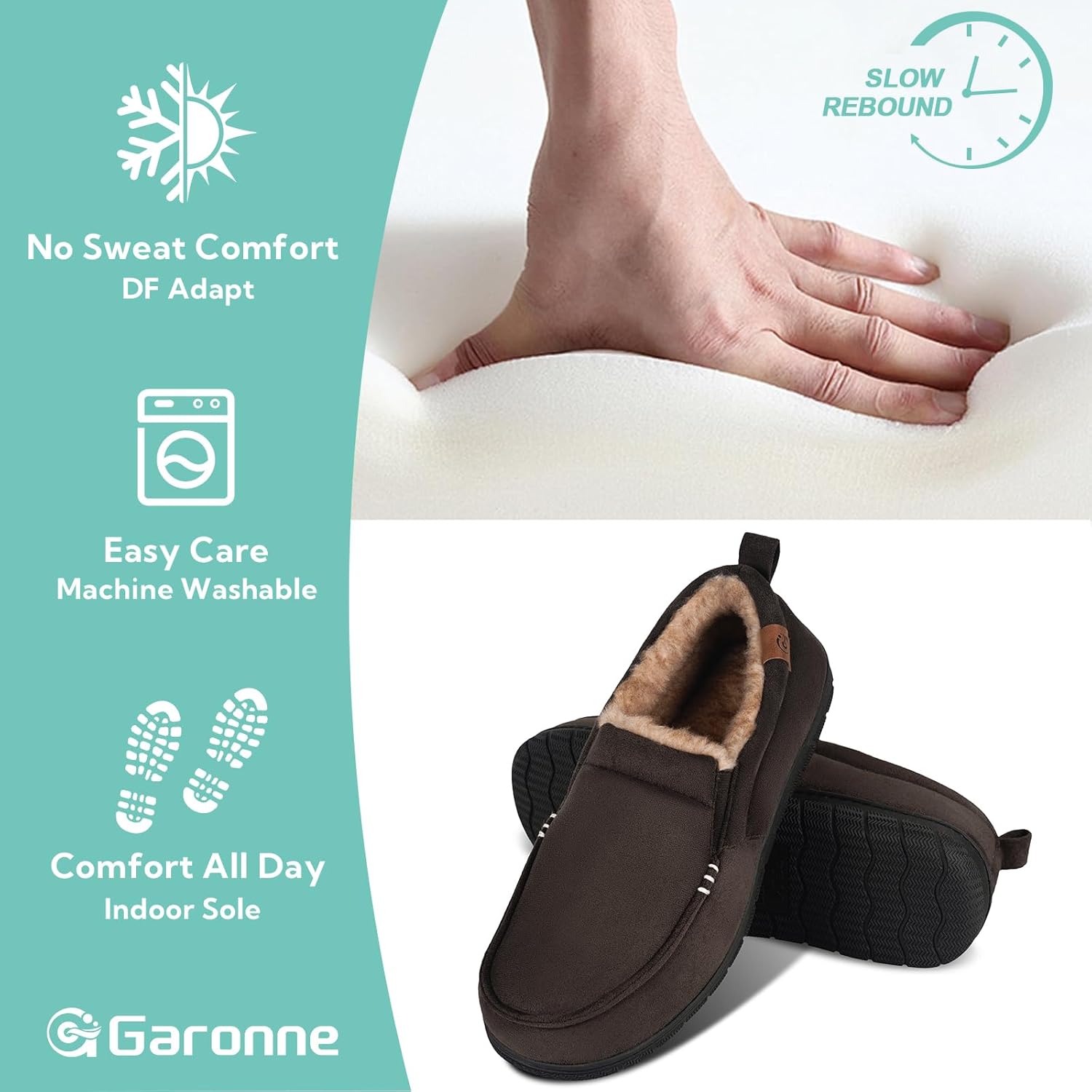 Garonne Men's Moccasin Slippers with Memory Foam, Fuzzy House Shoes with Non-Slip Rubber Sole for Indoor/Outdoor - Image 4