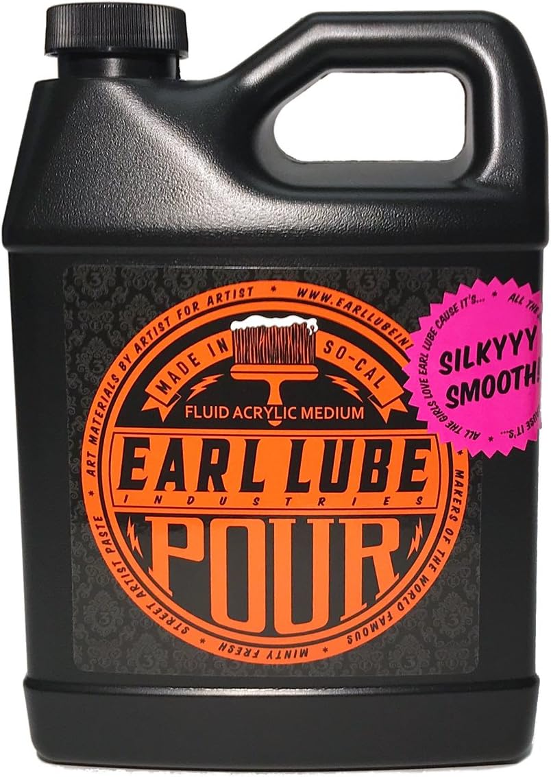Earl Lube Industries 32oz Acrylic Pouring Medium - Artist/Professional-Quality, Clear, Matte-Drying and Leveling