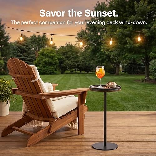 Miniatura 2 de Mesa auxiliar redonda pequeña, mesa de bebidas con base pesada, mesa auxiliar de pedestal industrial de metal y madera con bandeja superior, mesa de