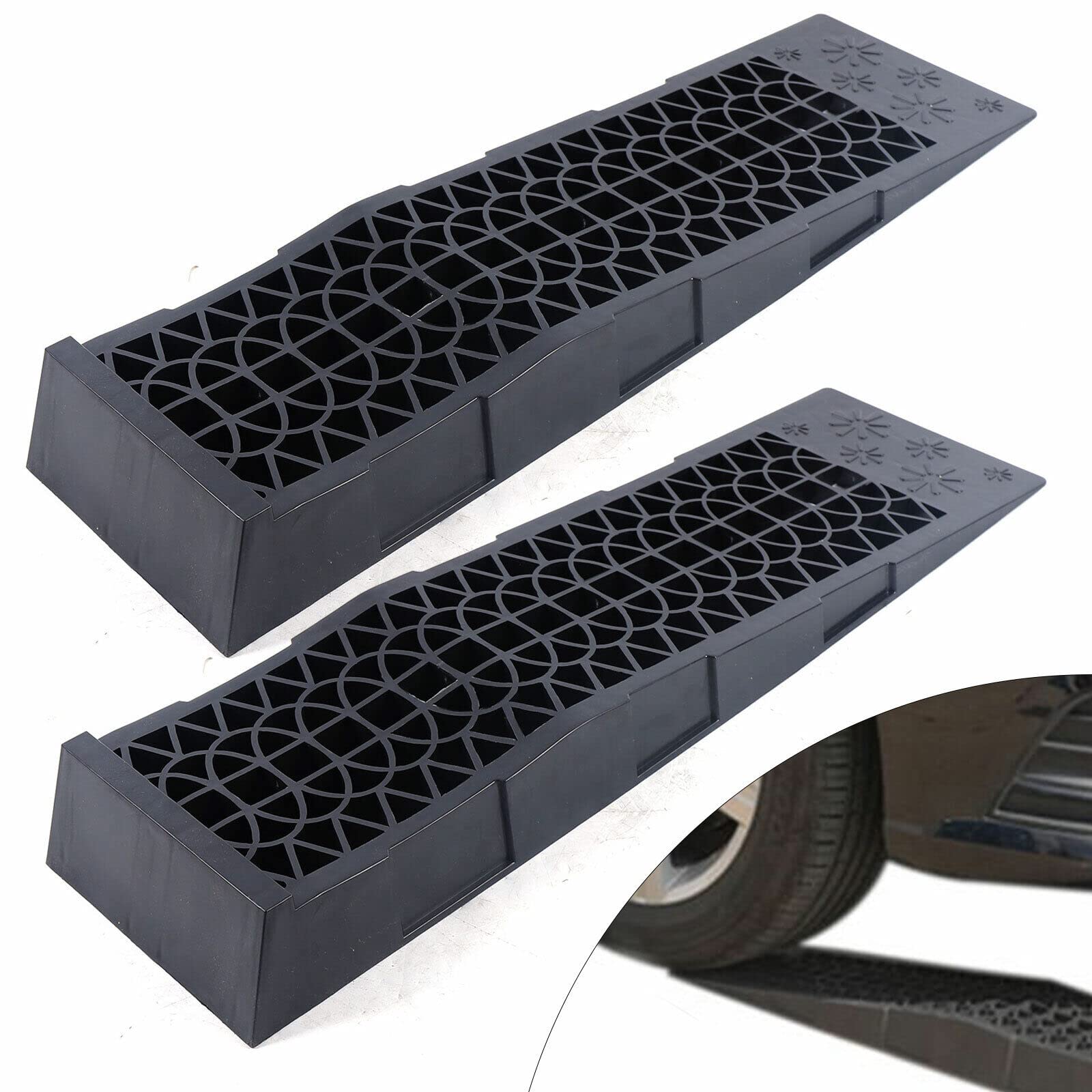 2 rampas de acceso para coches, 2 unidades, 200 mm de ancho, 3 toneladas de capacidad de carga, rampas de acceso de plástico, rampas de acceso para coche, silla de ruedas, autocaravana, etc