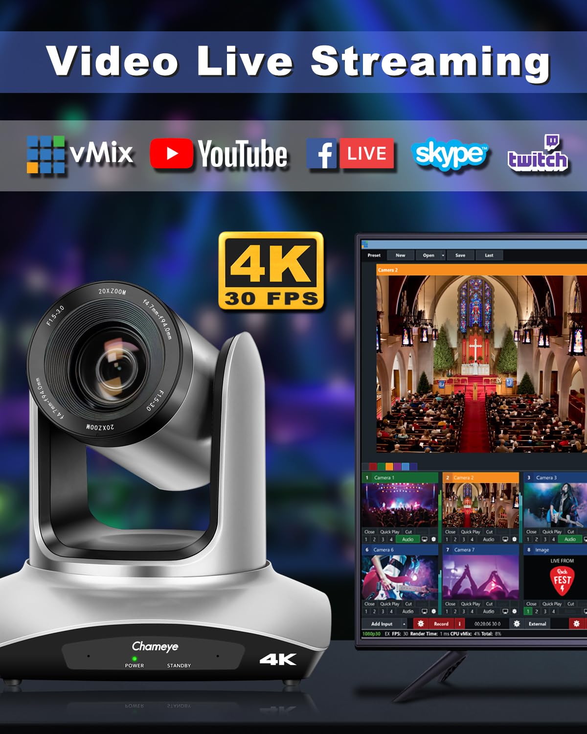 Webカメラ Chameye 4K PTZ Camera Amazon.com: Chameye 4K PTZ Camera 20x Optical Zoom USB3.0/IP/LAN