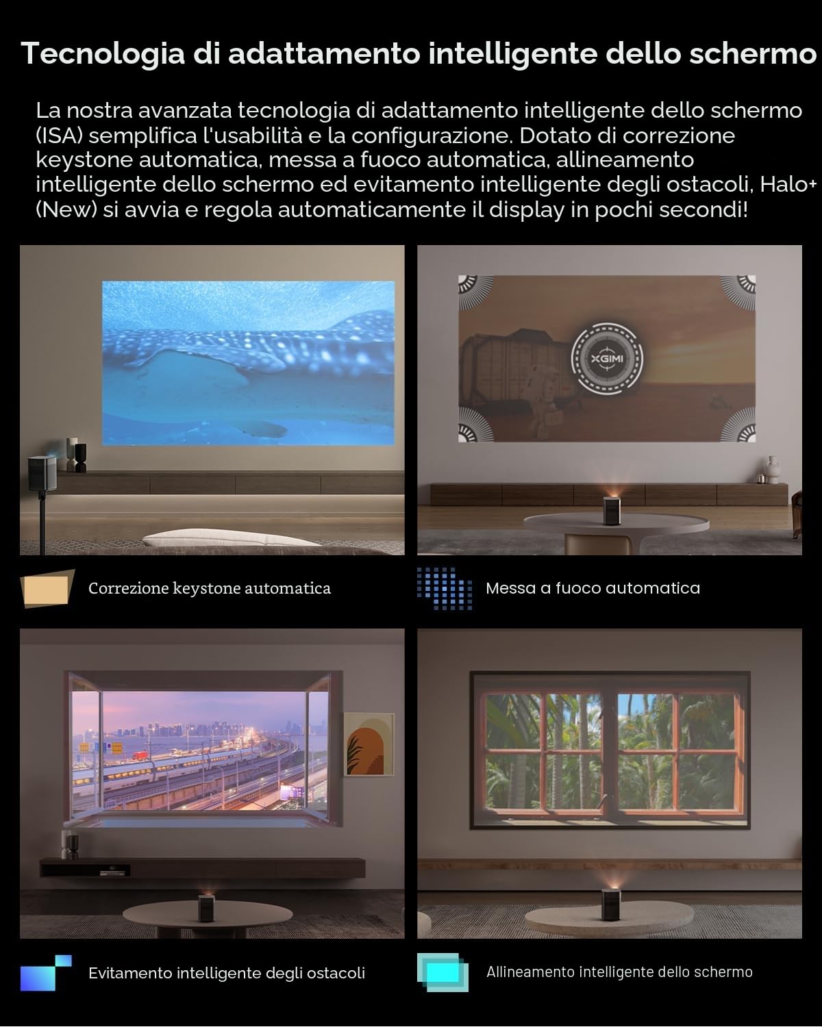 XGIMI Halo+ GTV Proiettore Portatile 1080P, Google TV con licenza Netflix, 700 Lumen ISO, 2 x 5W Altoparlanti Harman Kardon, ISA, Wi-Fi, Schermo di 200”, Batteria Integrata con 2,5 Ore di Autonomia