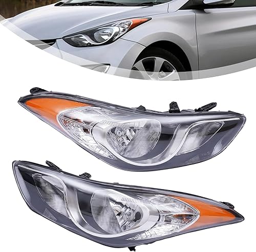 OUKANING - Para 2011 2012 2013 Hyundai Elantra Faros Faros Delanteros Asamblea Reemplazo Izquierdo y Derecho Carcasa Cromo Lente Transparente