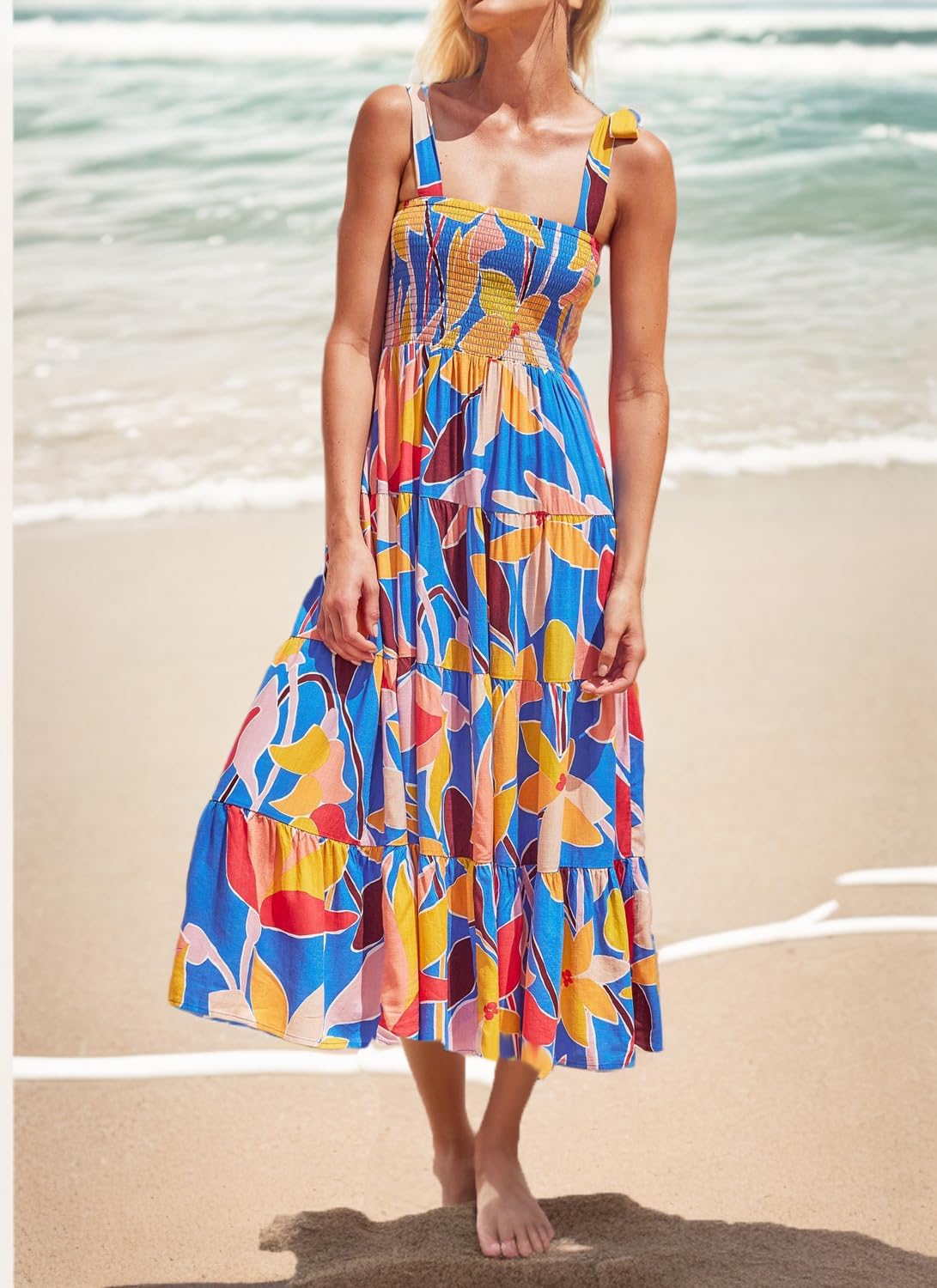 GOLDSTITCH Women's Summer Boho Spaghetti Strap Ruffle A Line Beach Long Maxi Dress - Image 2