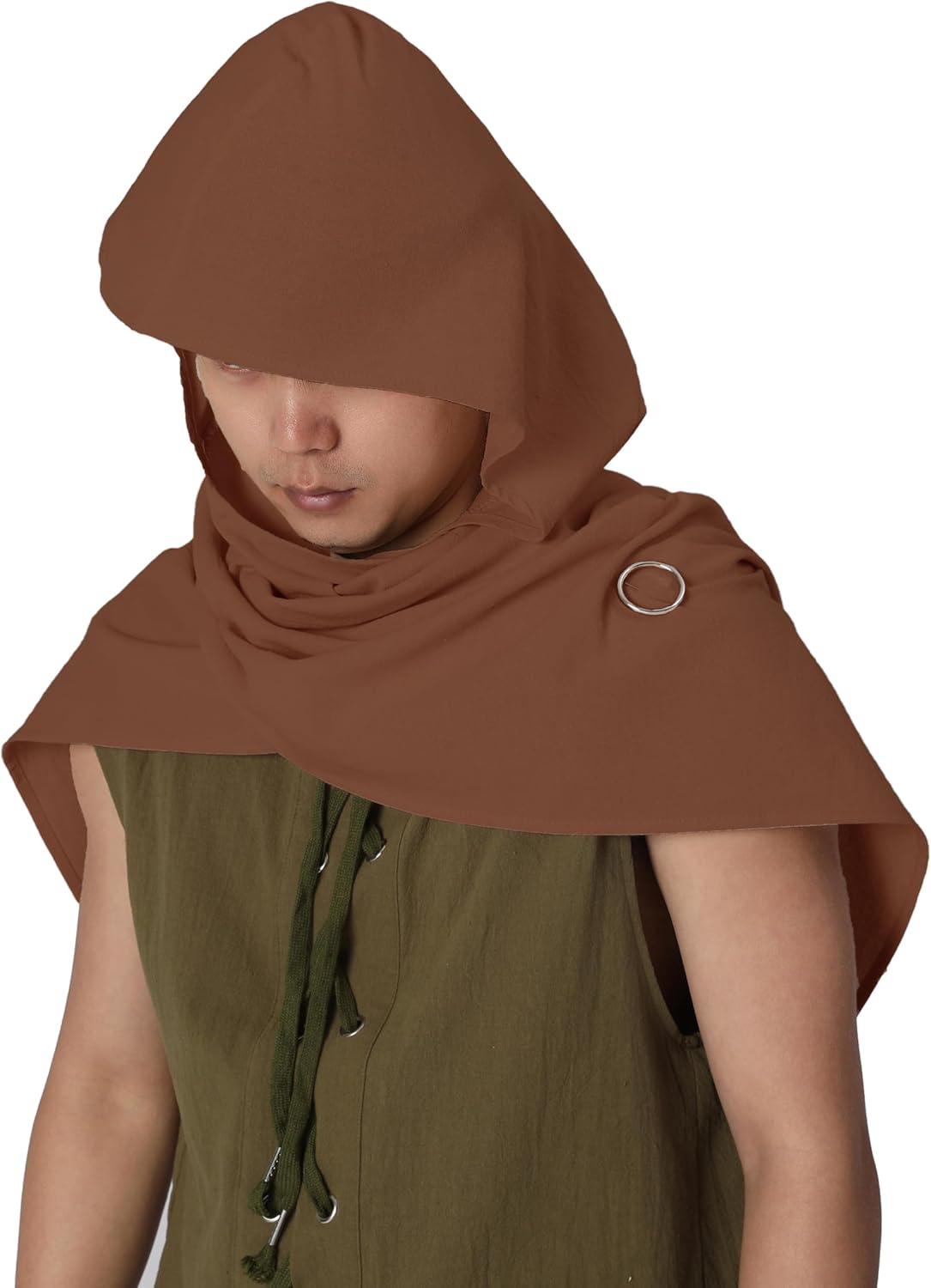 Medieval Shawl Apocalyptic Linen Cotton Hooded Cowl Renaissance Scarf Cape Unisex Adults Costume for LARP Halloween Party - Image 2