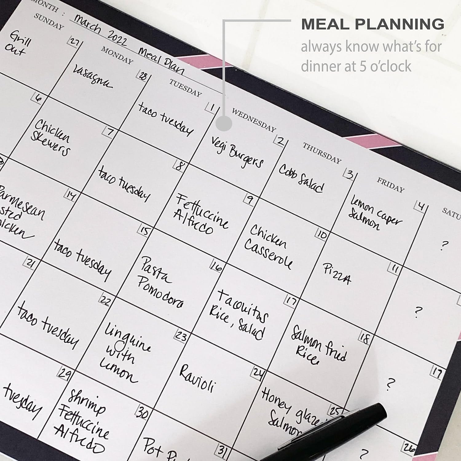 Monthly Calendar Notepad- 50 Undated Calendar Pages Customizable to Fit Your Organizational Needs, Large 8.5"x 11", Navy and Pink Stripe - Image 6