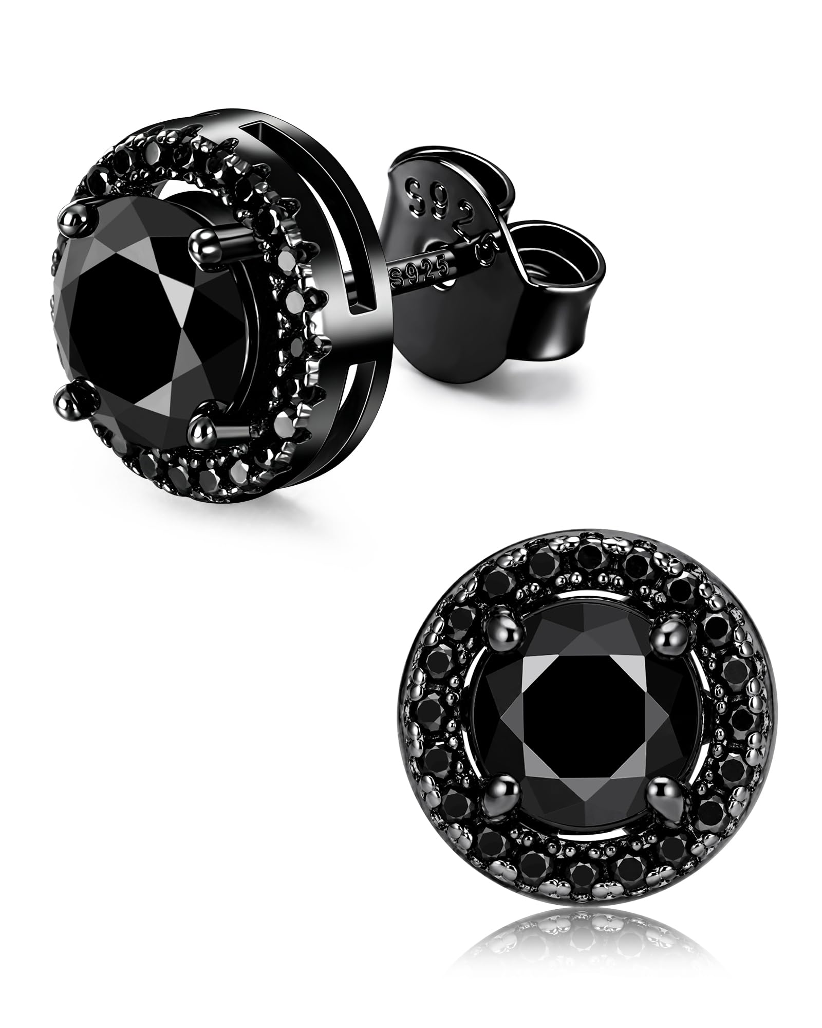 Men's moissanite Earrings Diamond Stud Earrings for Boys Men 925 Sterling Silver with Black Artificial Diamond Jewelry with Certificate of Authenticity for-image-1