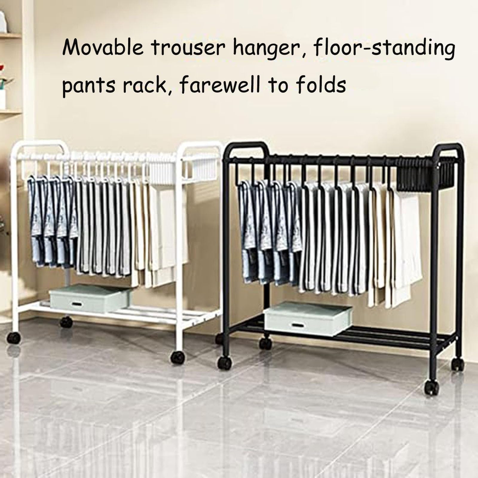 Perchero telescópico de pie para Pantalones con 30 Perchas giratorias: Organizador Multifuncional para Pantalones, solución de Almacenamiento Blanca Que Ahorra Espacio.