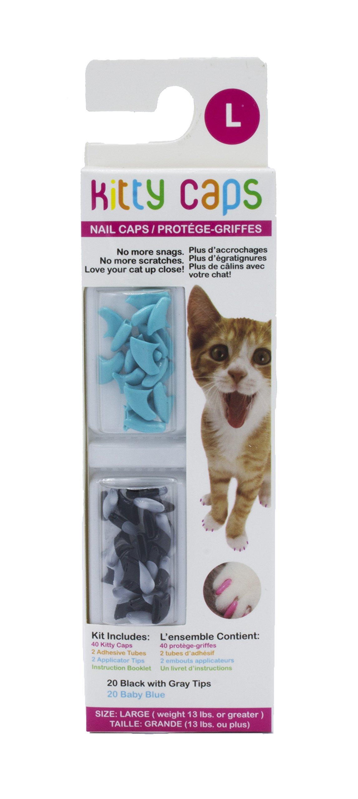 Kitty Caps Nail Caps for Cats | Black with Gray Tips & Baby Blue, Large, 40 Count - 3 Pack | Safe, Stylish & Humane Alternative to Declawing | Stops Snags and Scratches