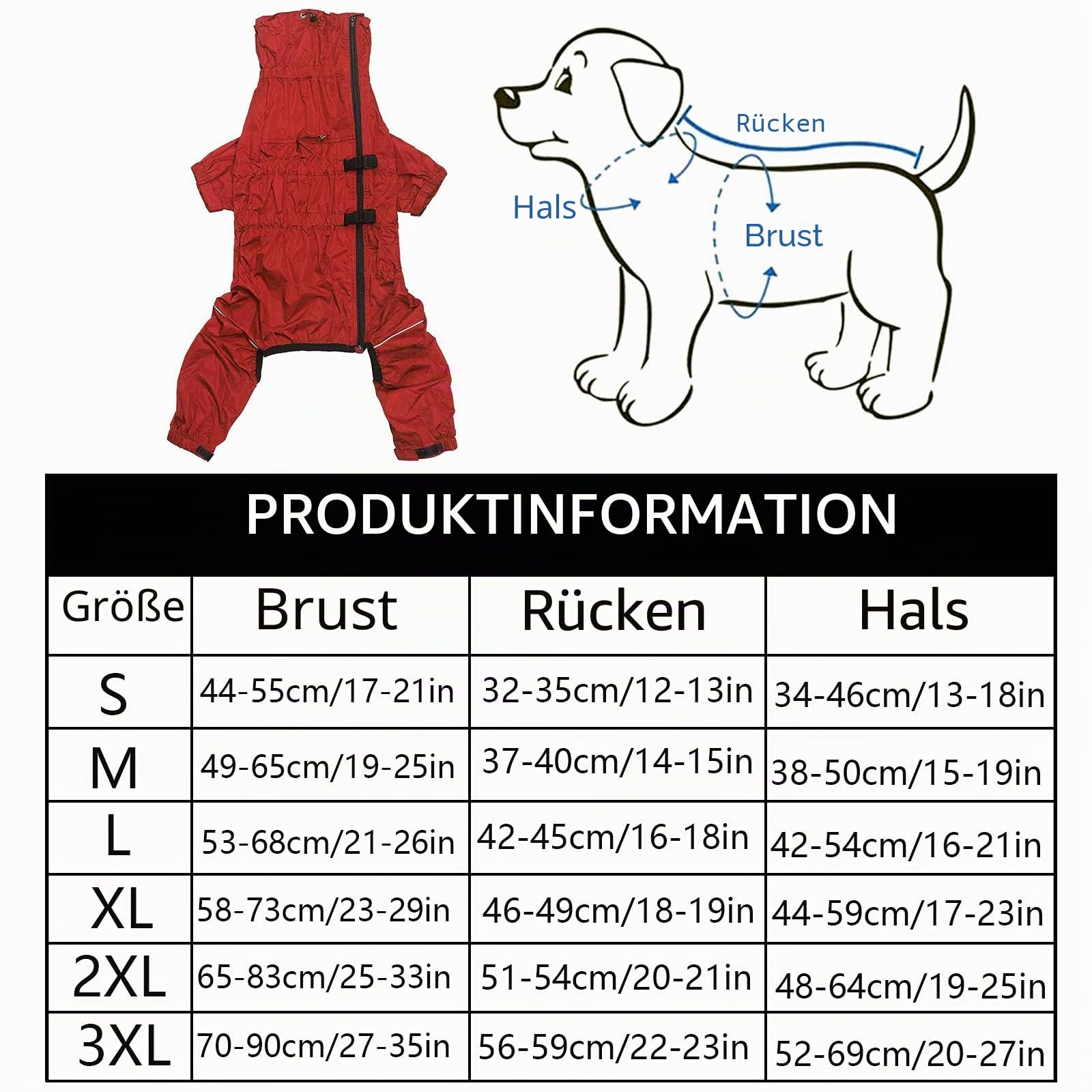 MOREZI Hunderegenmantel, hoher Kragen wasserdicht, Regenmantel-Set mit Reflexstreifen und Reißverschlüssen, für alle Hundetypen geeignet-Rot-S