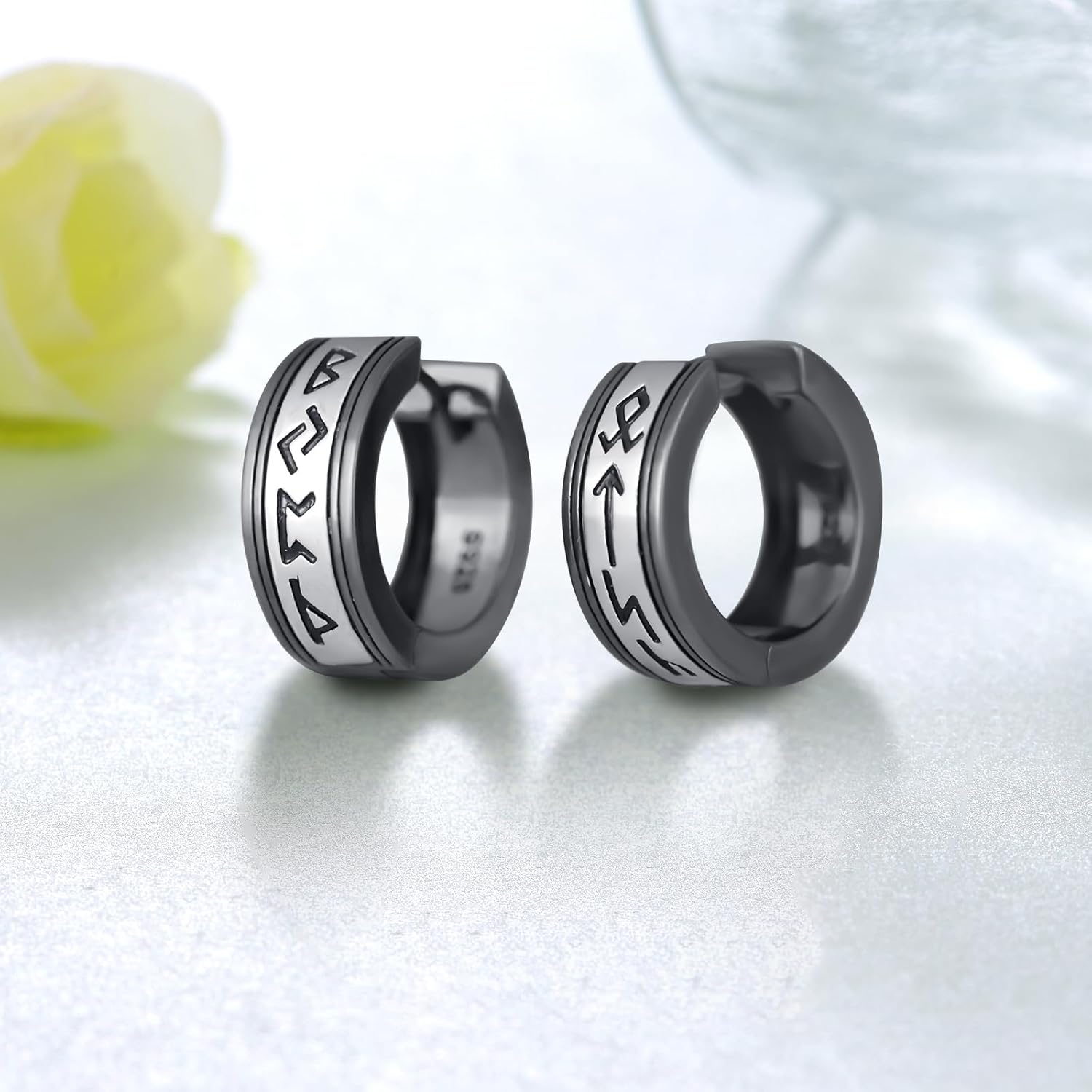Viking Earrings Men 925 Sterling Silver Men Hoop Earrings Viking Jewelry Gifts for Him Women - Image 2