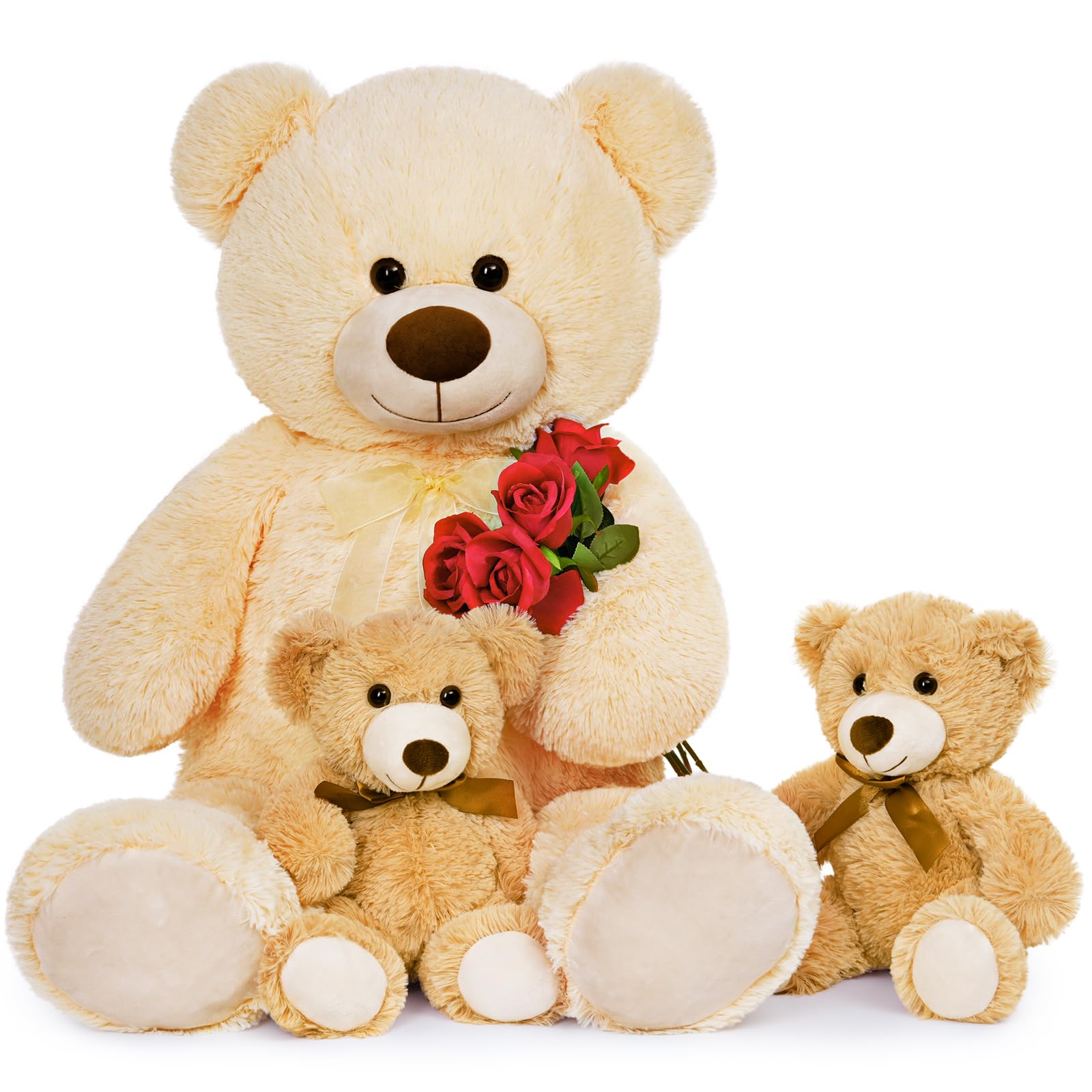 MaoGoLan Giant Teddy Bear Stuffed Animal 35.4in Mom with 2 Baby 14in, Big Teddy Bear Baby Shower, Large Stuffed Bear Gift for Kids Girlfriend on Mother's Day, Valentineâ€˜s Day, Christmas
