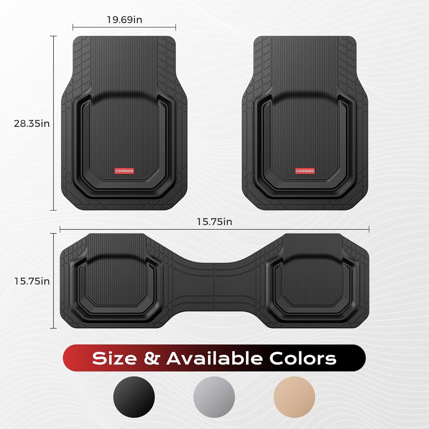 Coverado Car Floor Mats for Cars, Waterproof All Weather Protection, Deep Dish Car Mats, Universal Trim to Fit Automotive Mats Car Accessories for Cars SUV Truck, 3PCS Set, Black