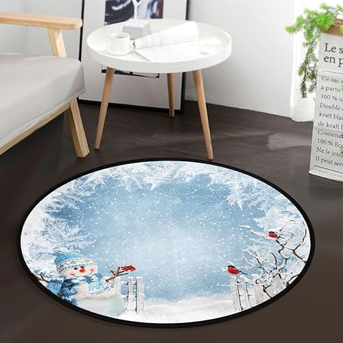 Alfombra redonda de muñeco de nieve de invierno de 3 pies para dormitorio, lavable, alfombra de área de camachuelos de Navidad, alfombra circular