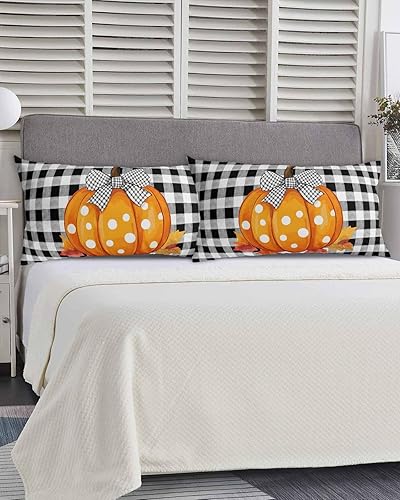 Miniatura 6 de Fundas de almohada de tamaño King con calabazas bohemias naranjas, fundas de almohada suaves decorativas para sofá de cuerpo largo, con cierre de