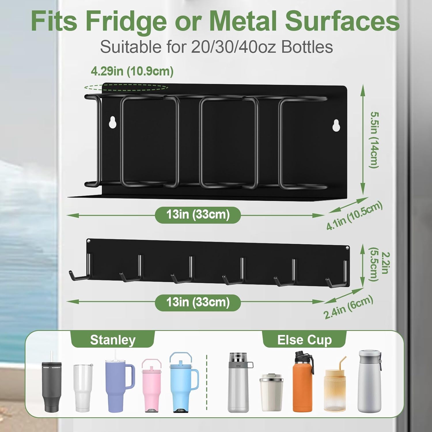 Magnetic Cup Holder for Stanlay 20/30/40oz Cups, Water Bottles and Tumblers Organizer, Flexible Removable Stanlay Cup Accessories for Kitchen Storage (2 PCs 3 Cup Organizers +1 Hook) - Image 4