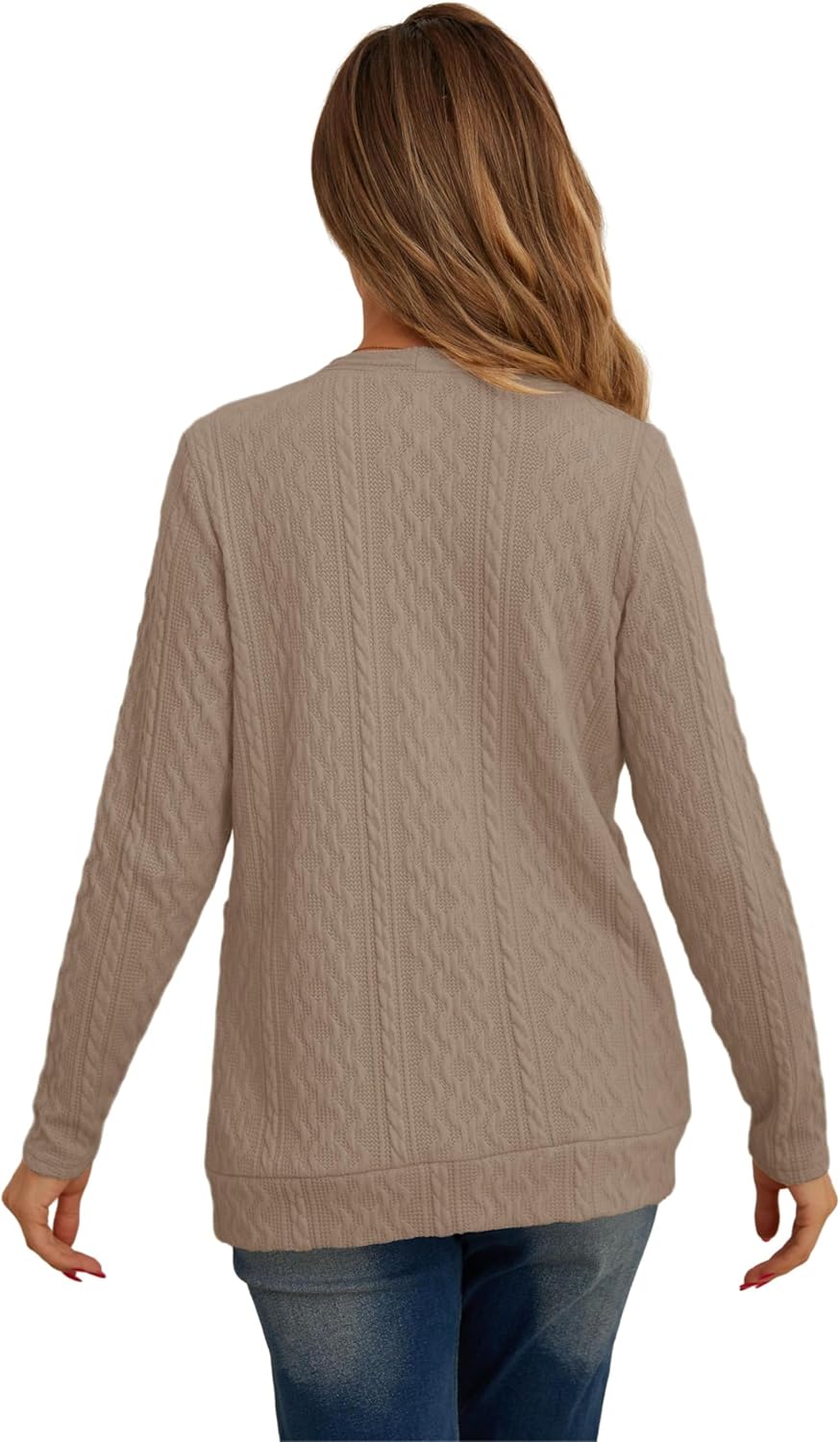 GRECERELLE Women's Lightweight Cardigan Sweater Casual Long Sleeve Knit Cardigan Open Front Outwear Jacket with Pockets - Image 6