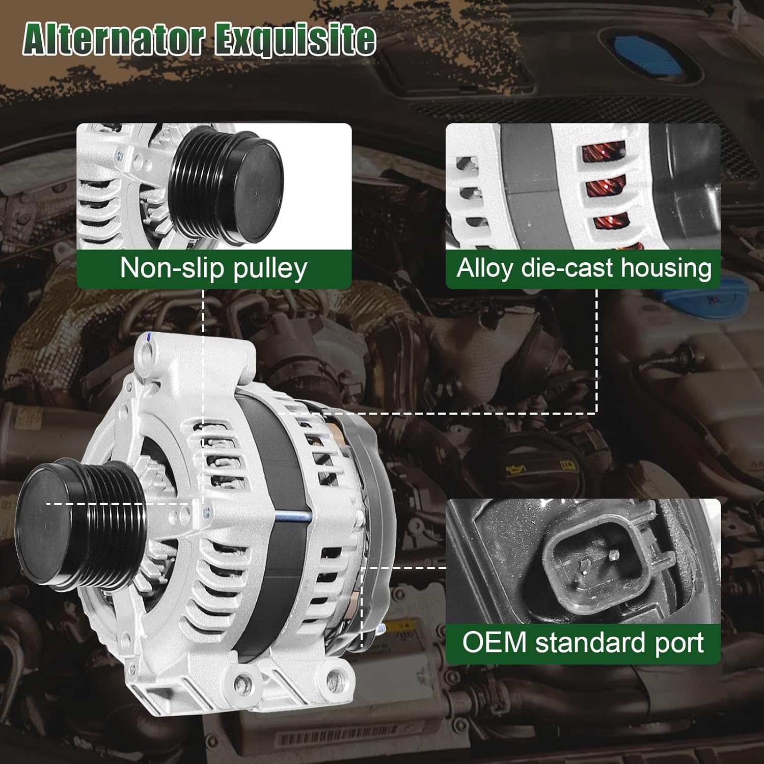 Alternator 11570 Compatible with Chrysler 200, for Town & Country, for Dodge Avenger, for Grand Caravan, for Journey, for Ram C/V, for VW Routan Automotive Alternators Replacement 04801624AD