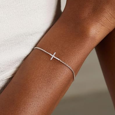 Moodear Cross Bracelet for Women, Dainty Sterling Silver/Gold Plated Gift