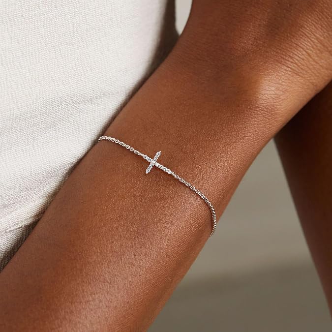 Moodear Cross Bracelet for Women, Dainty Sterling Silver/Gold Plated Gift