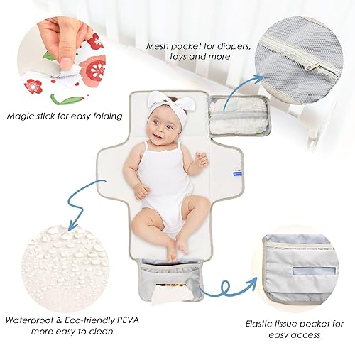 Miniatura 3 de Cambiador portátil para bebé, cambiador de pañales impermeable de fresa, cambiador de viaje con almohada incorporada, regalo de ducha para bebé