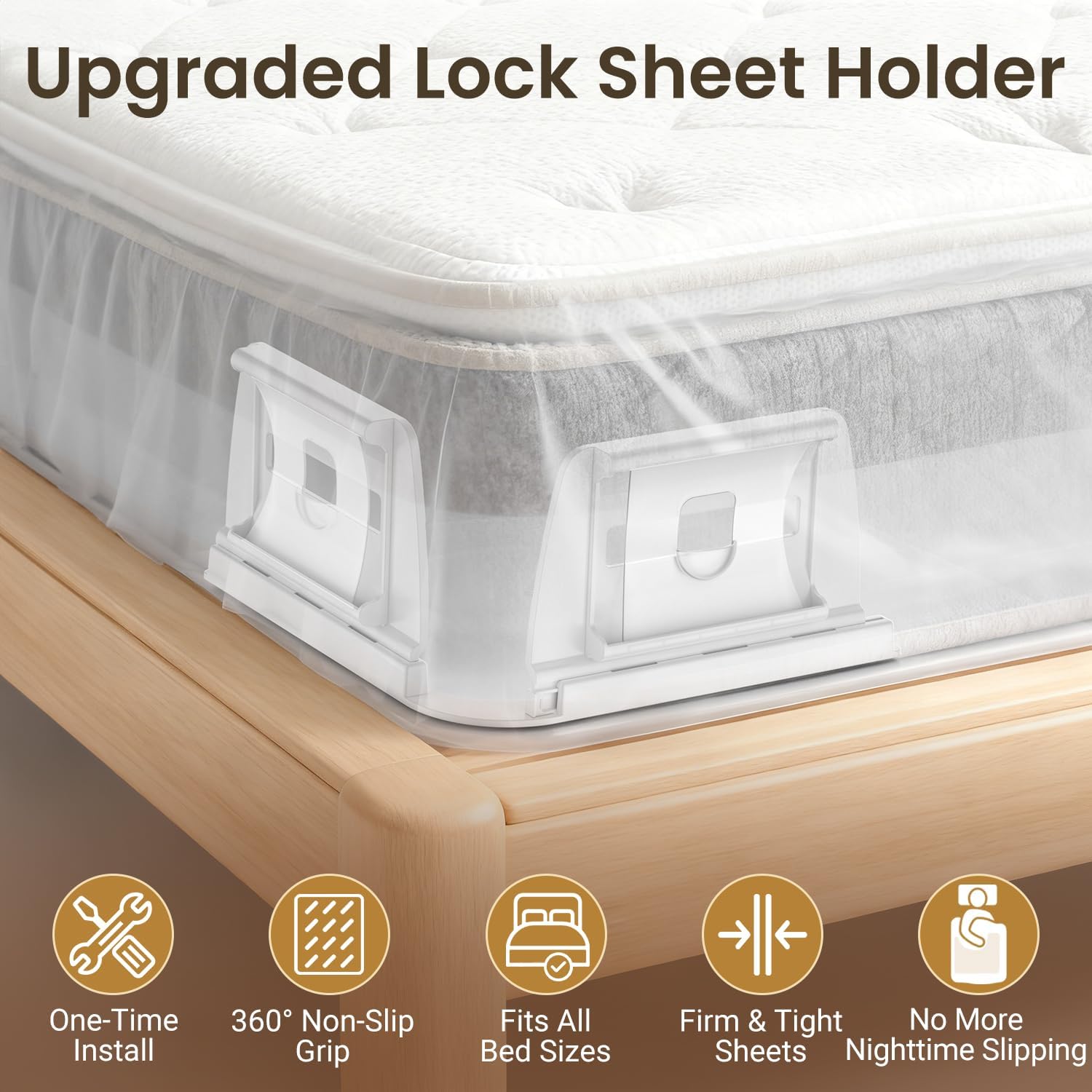INSMART Sheet Holders - Bed Sheet Holder for Corners & Sides, Strong Elastic Sheet Straps & Grippers. Secures Fitted Sheet for Universal Fit Bed, Keep Sheets Tight All Night (Sheet Holders)
