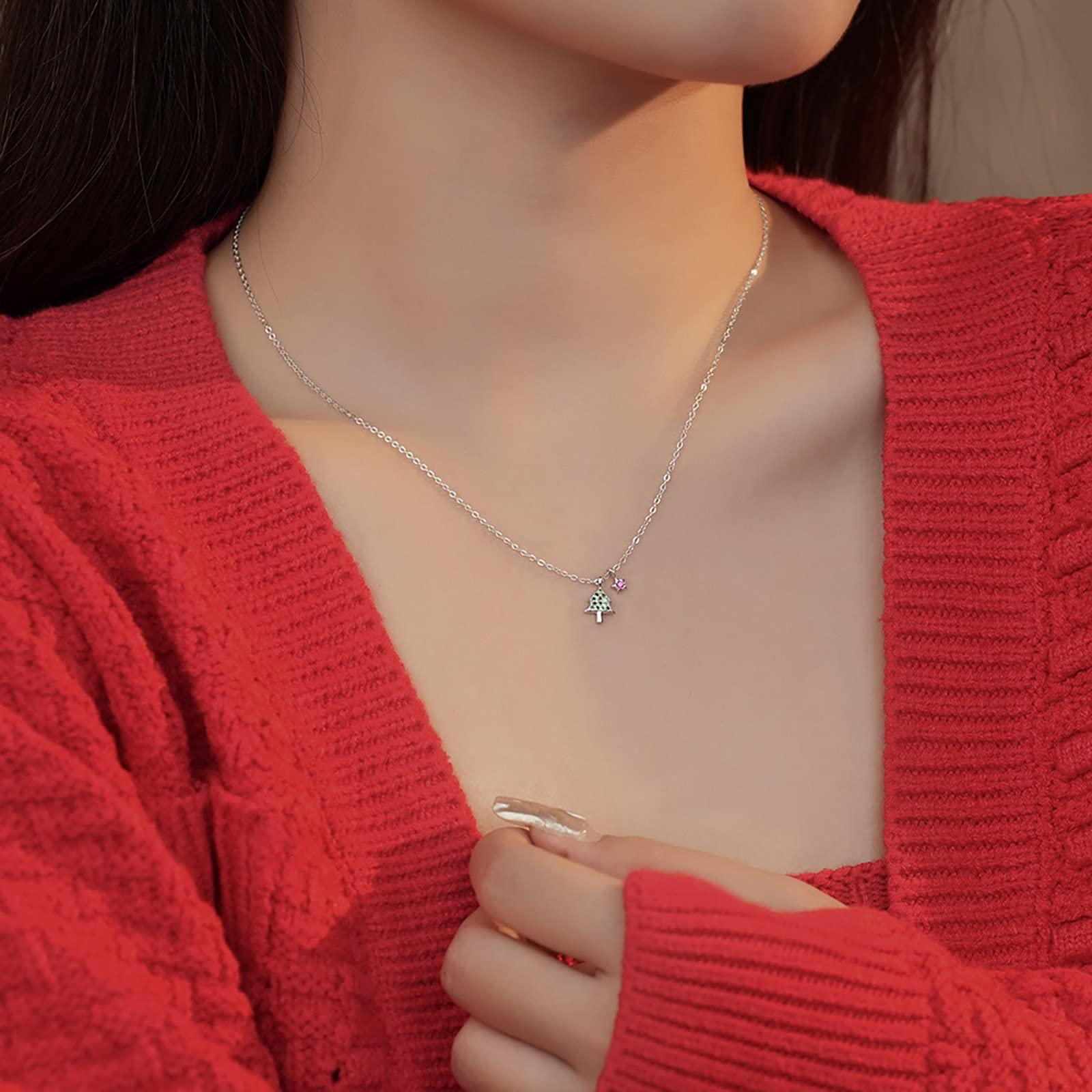 Mały diamentowy naszyjnik Dainty S925 Sterling Silver Choinka Naszyjnik Kobieta Śliczna cyrkonia Temperament Łańcuch do obojczyka Naszyjnik Łańcuchy męskie (srebrny jeden rozmiar)