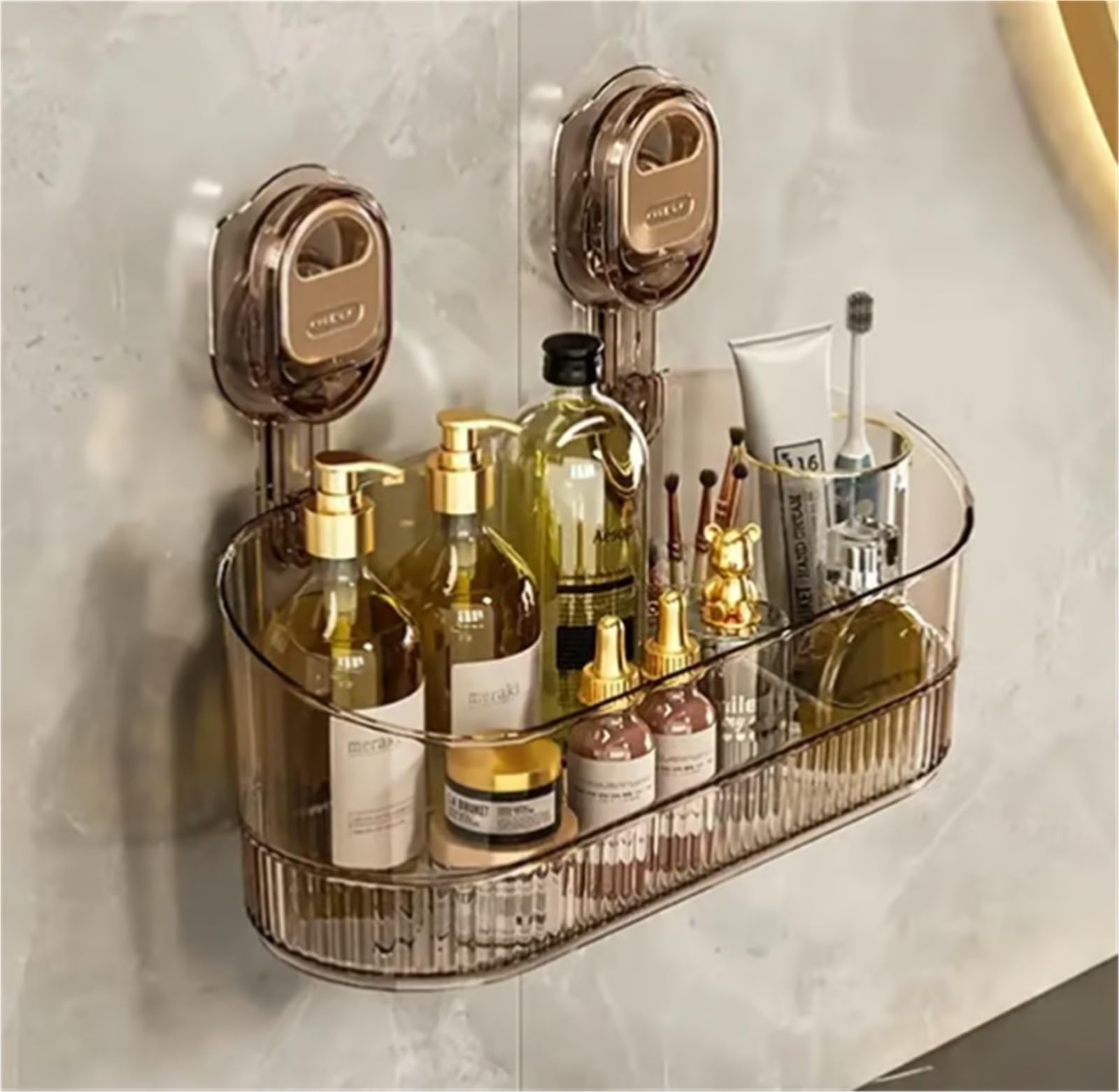 OHYEMISE Bathroom Drain Rack No-Drill Bathroom Suction Storage Box Large Capacity Strong Load-Bearing Shower Caddy Suction Cup Shelf