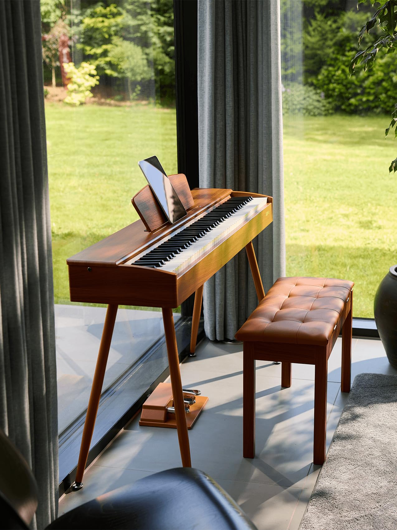 Sonora 1 E-Piano, 88 Gewichtetes Tasten, Home Piano mit Ständer, Dreifachpedal, Notenständer, USB MIDI und Kopfhöreranschluss, ohne Bank, Braun