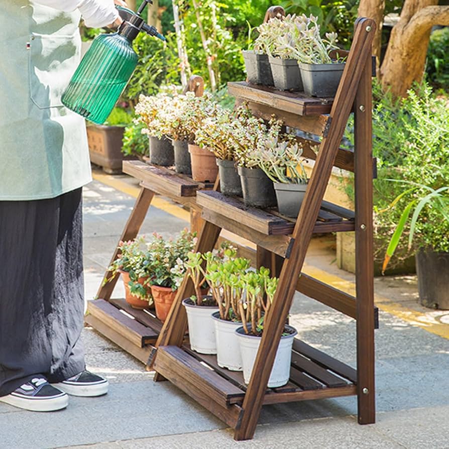 昭和レトロ 木製フレーム 4段折りたたみラック 飾り棚 花台 プランターラック 昭和レトロ 木製フレーム 4段折りたたみラック 飾り棚 花台
