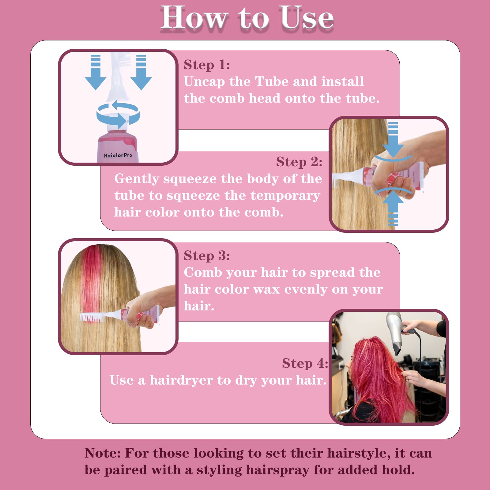 HaiolorPro Haarkreide, Haarkreide für mädchen und Erwachsene, temporäre haarfarbe Set für Kinder, Haarkreide Kinder Auswaschbar Ungiftig, Haarmascara für 4 Farben, Geeignet als Geschenk, Rollenspiel