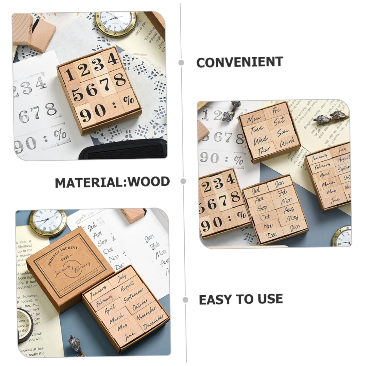 Uonlytech 3 Set Timbro In Legno Con Settimana E Mese Promemoria Di Giornaliero Manuale In Gomma Fai Da Te Sigillo In Legno Di Loto Decorativo Combinato Timbro In pezzi * 3