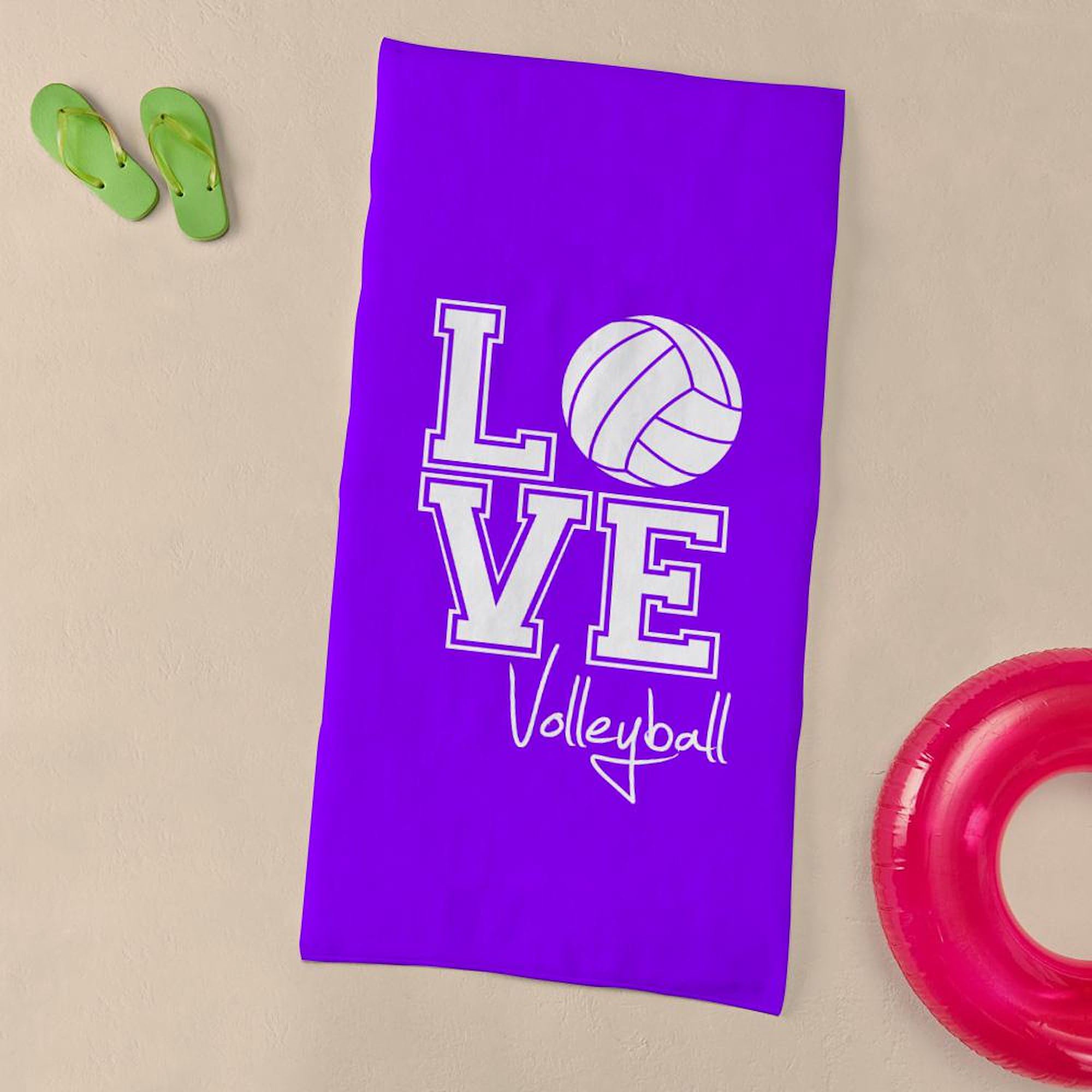 "Love Volleyball" Beach Towel - 30x60 Inch Super Soft & Absorbent Purple Beach/Pool Towel