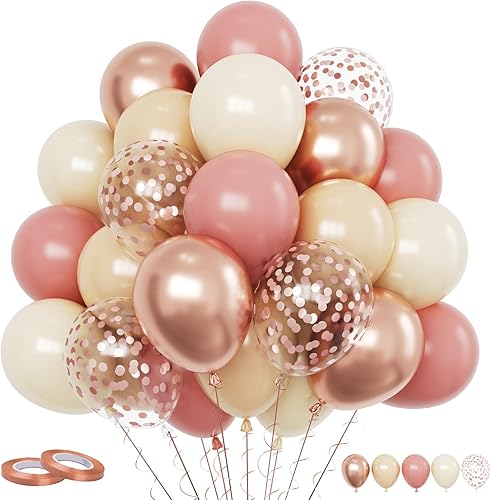 Vista 25 de Funhot - Set de globos rosados, 60 globos de látex rosa intenso, 30,5 cm, globos de confeti rosa, globos de fiesta metálicos rosa pastel, helio