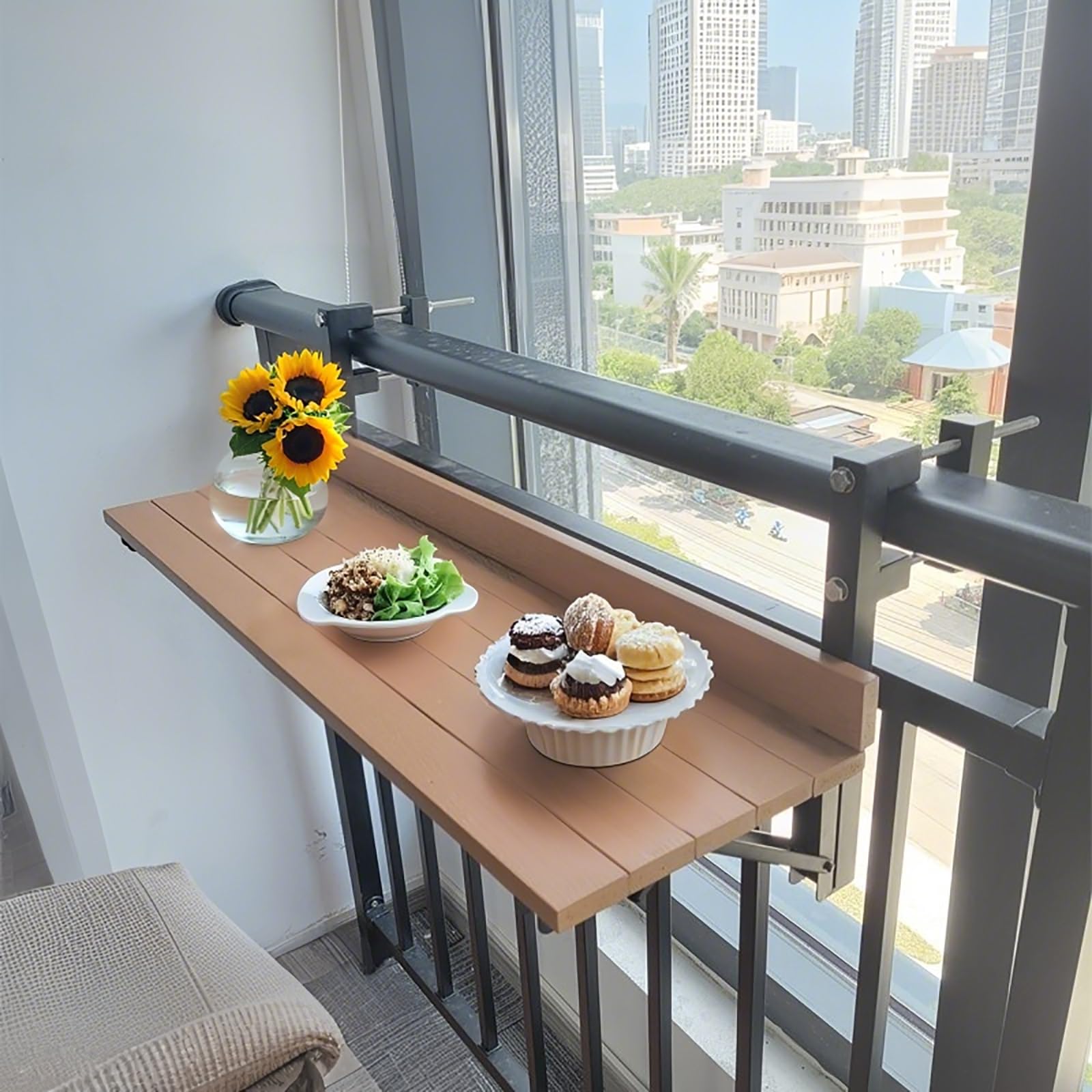 Mesa de balcón plegable para montar en la pared, mesa flotante ajustable, moderna mesa plegable que ahorra espacio, para bebidas y estudio, mesa auxiliar compacta multifuncional