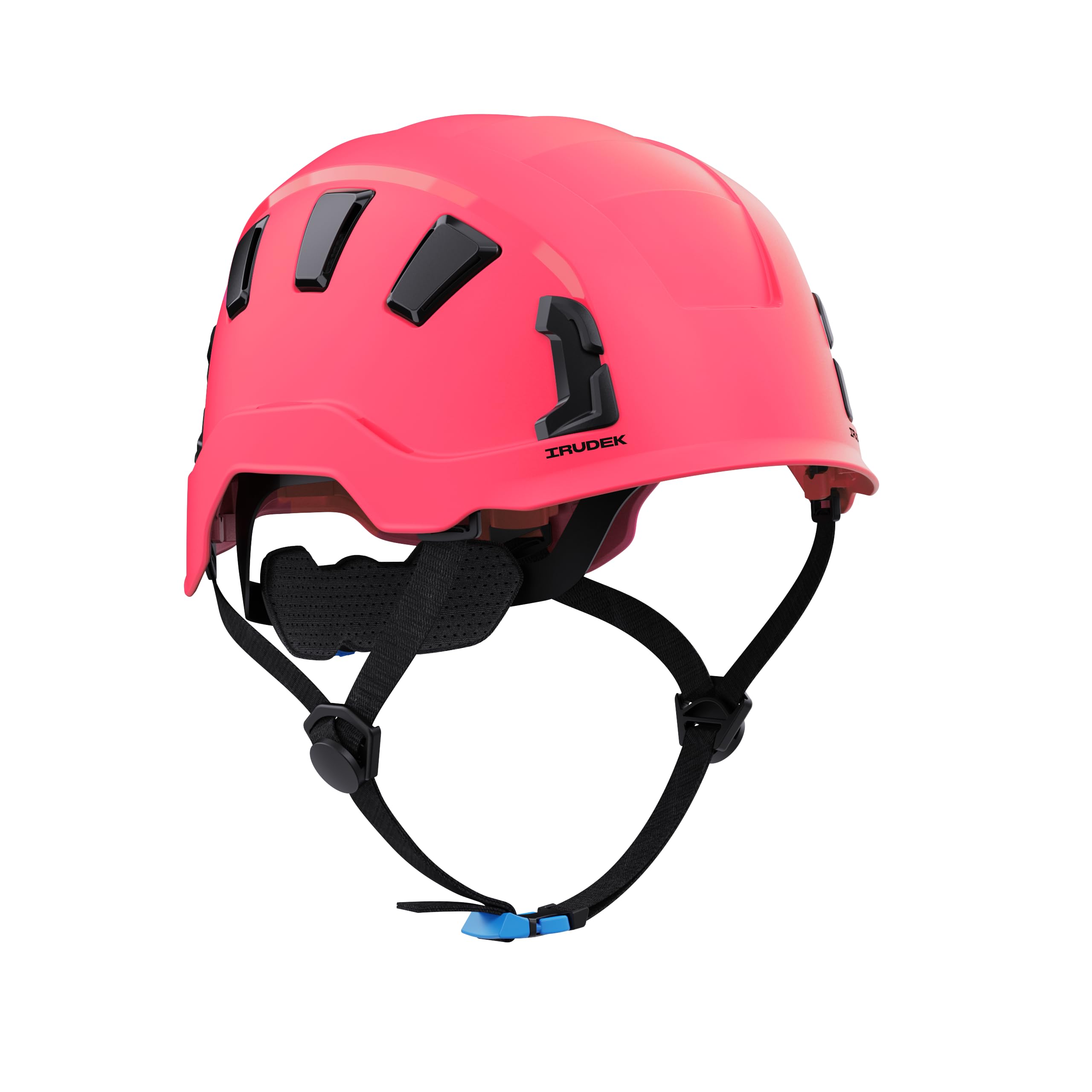Irudek OREKA II Vent Rosa – Casco ventilado para Trabajos en Altura, ABS Ultraligero, barboquejo Ajustable, Ranuras universales 30 mm, Chip NFC Integrado, Certificado EN 397 y EN 12492