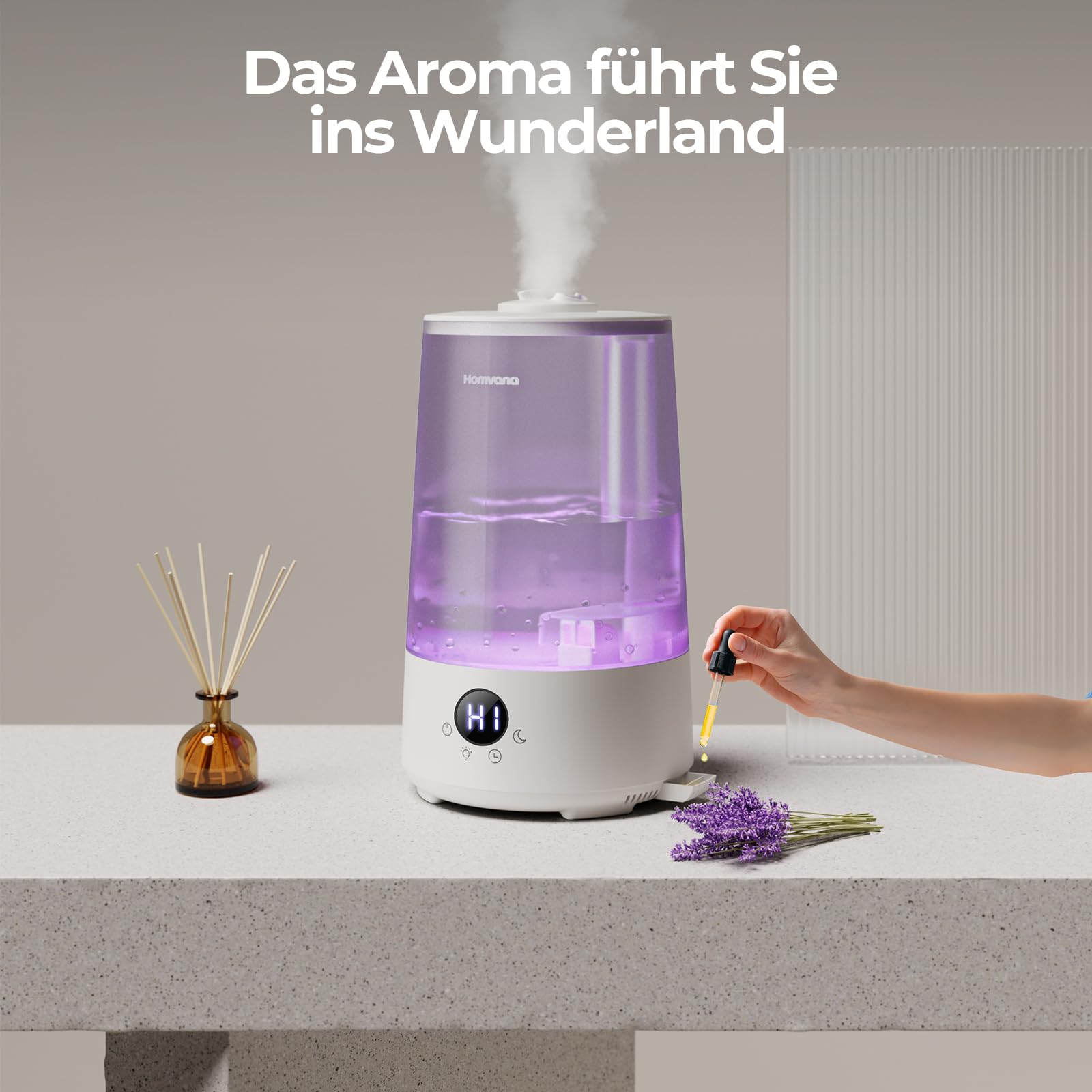 Homvana Luftbefeuchter Top-Fill 3.6L 360° Cool Mist 34H Ruhig 16dB SilentSpary Tech Grau