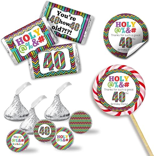 Amanda Creation HOLY %&# 40th Birthday Party Sticker Bundle Kit - 429 piezas. Incluye 60 calcomanías circulares de 2 pulgadas para recuerdos y