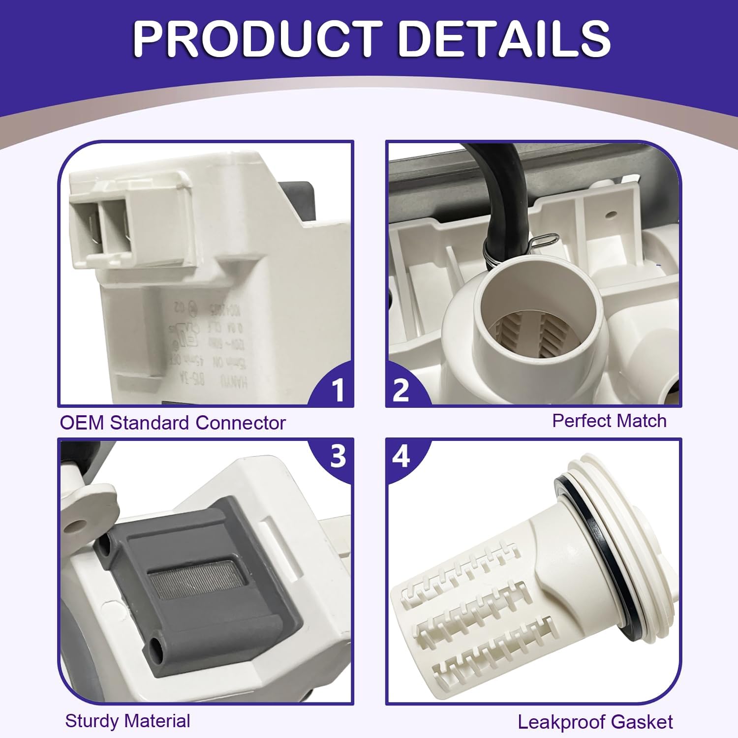 W11458345 Washer Drain Pump W10918608 Washing Machine Drain Pump Assembly Fit for Whirlpool Maytag W11316609 W11319789 4959423 AP6989186 PS16218041 EAP16218041 WFW6620HC0 WFW6620HC2 MHW5630HW0