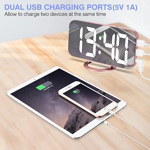 Miniatura 3 de Reloj despertador digital, 6.6 pulgadas, gran reloj LED con doble puerto USB cargador  Función de repetición fácil  3 brillo ajustable adecuado para