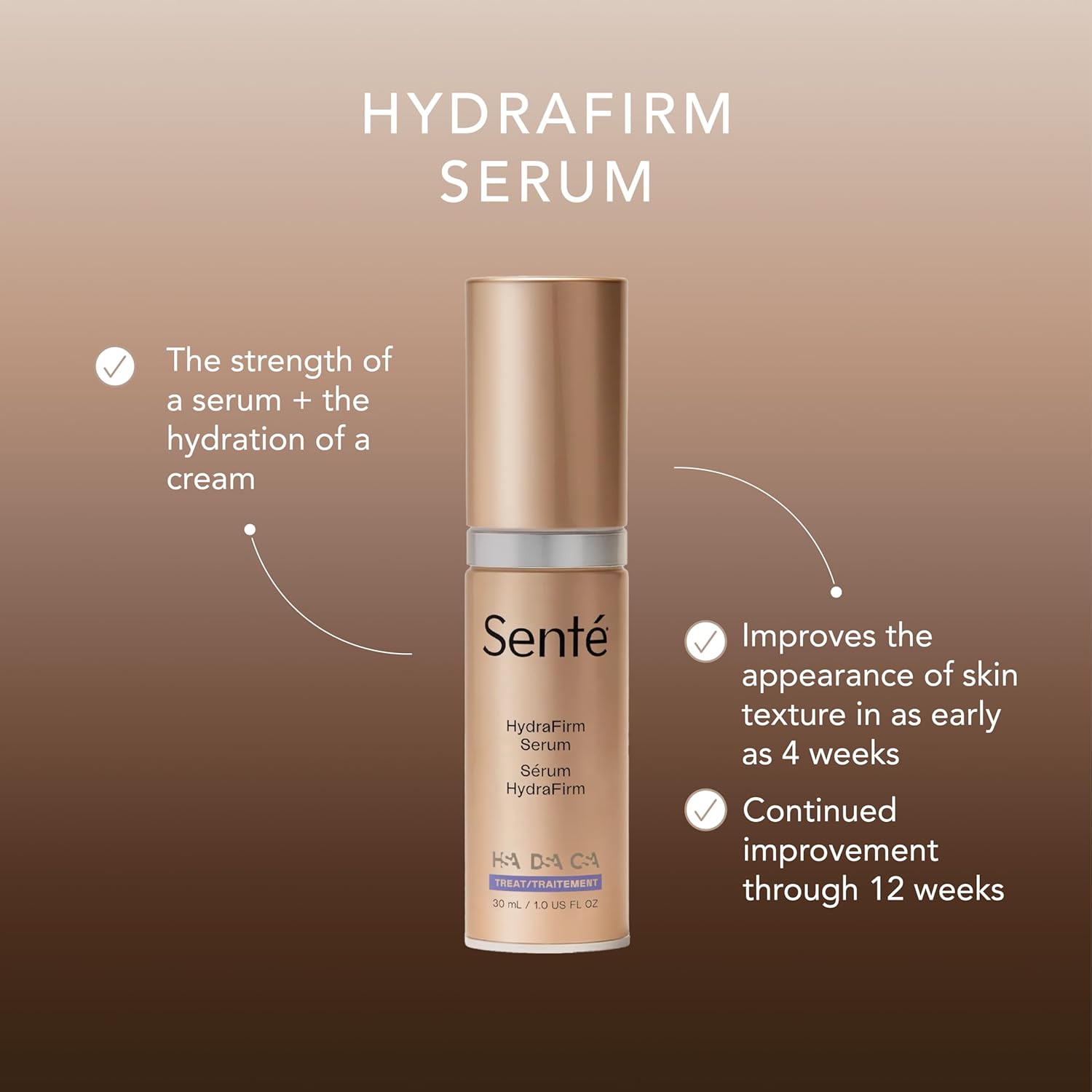 Senté HydraFirm Serum | Supports Collagen and Elastin Production | Restores Firmness and Plumps Skin | Formulated with Patented HSA and Peptides | 1 Fl Oz
