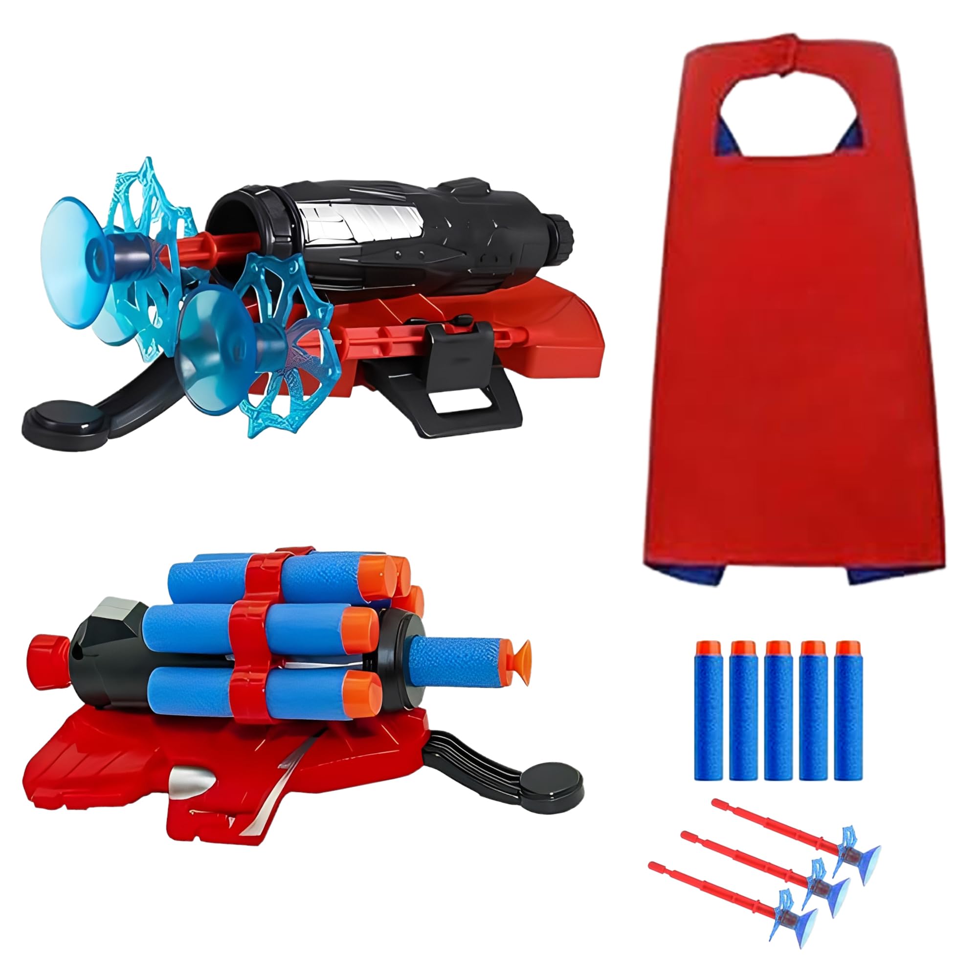 Spider Web Shooter Toy Set: Includes 2 Web Shooters for kids, 2 Spider Hero Gloves, 2 Spider Masks and 1 Spider Cape, with Thrilling Spider Web Shooters - Fun Web Slinger Toys for Kids Ages 3+